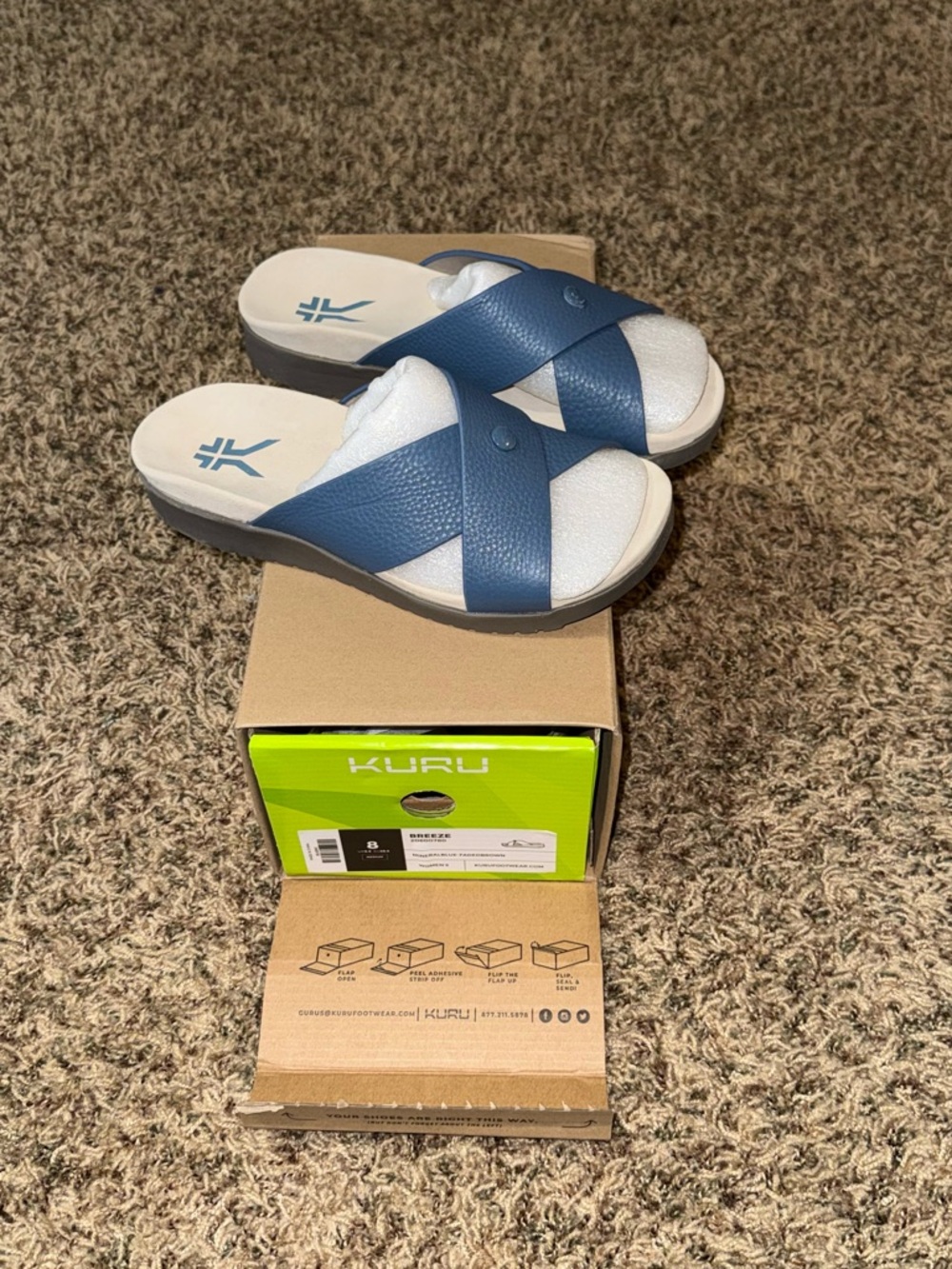 Kuru Breeze Womens Size 8 Blue Ivory Beach Walking Outdoor Slip On Slide Sandals